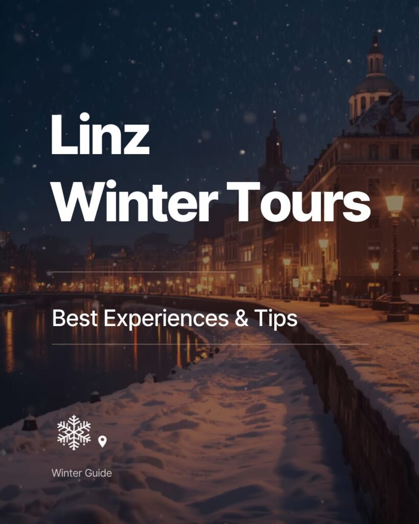 Linz, Austria winter cityscape at night with snow and warm lights for Linz winter tours guide