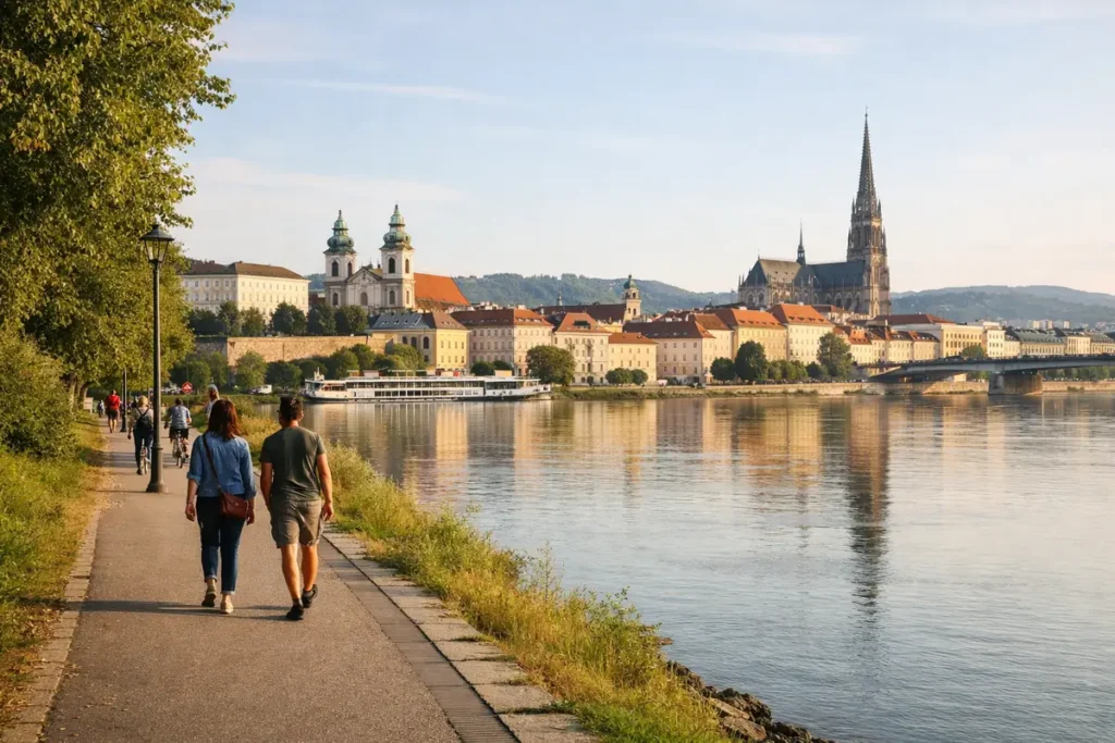 One of the best free things to do in Linz is walking by the danube