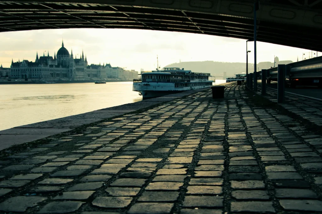 Hungarian Parliament Building and Danube promenade in Budapest