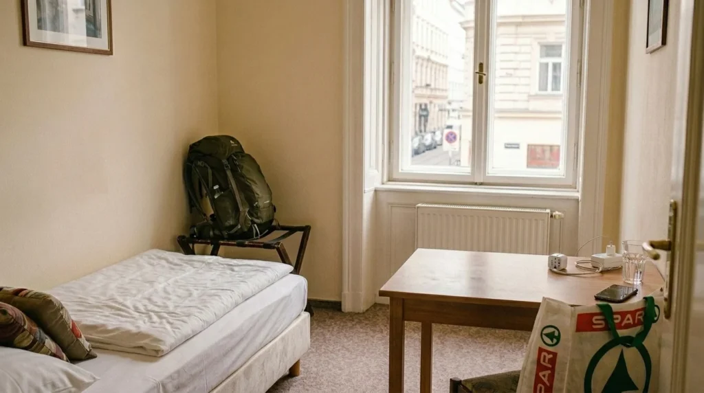 Budget hotel room in Vienna ideal for travelers who want to stay in Vienna on a budget