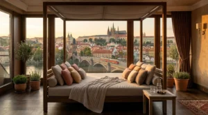 Historic buildings and luxury hotel in the Prague Old Town, highlighting the best central areas where to stay in Prague for 2026.