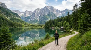 The stunning mirror-like reflection of the Dead Mountains (Totengebirge) in the Almsee lake, showcasing the untouched nature of the Almtal Valley.