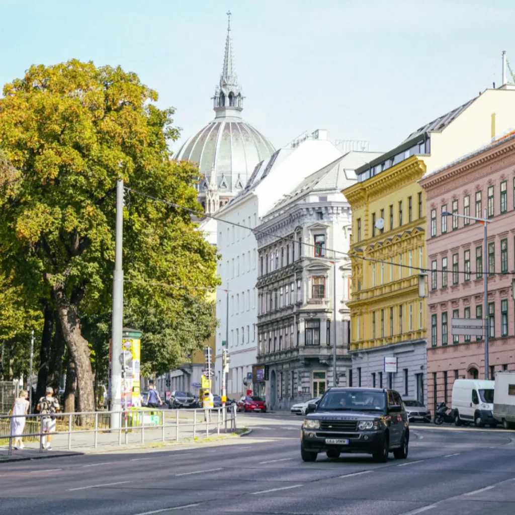 Car driving on a street in Vienna, Austria