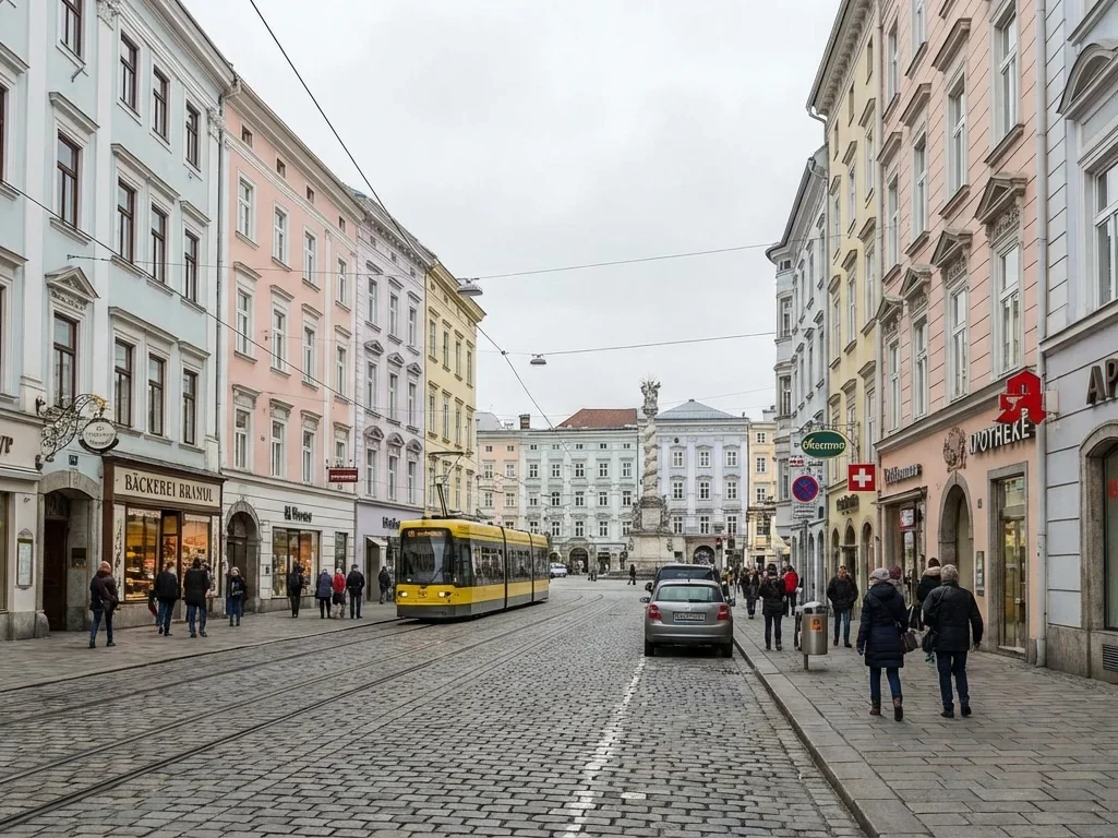 Street in Linz, Austria near the main square